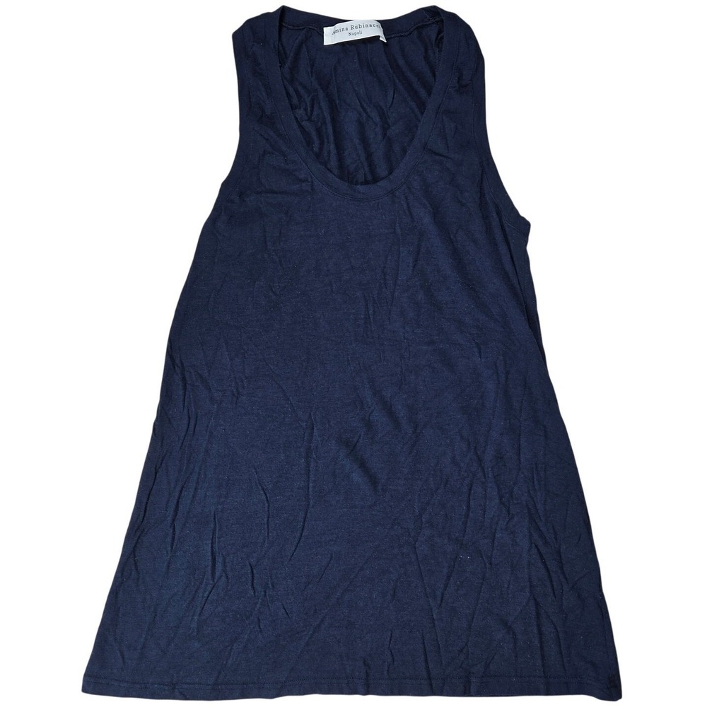 Amina Rubinacci Napoli Navy Blue Micromodal Tank Top Made in Italy Size 42 IT
